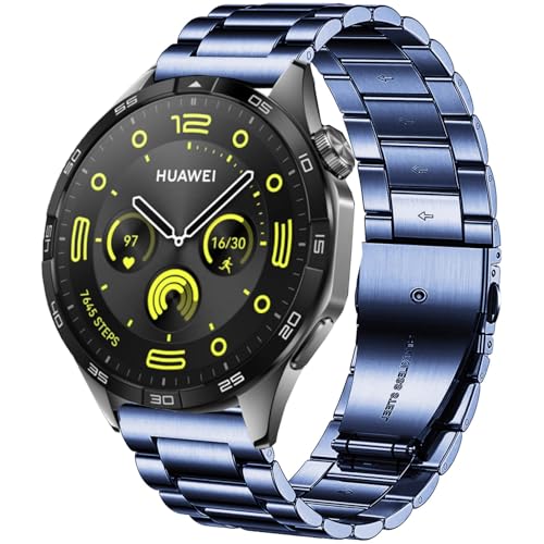 DEALELE Armband Kompatibel mit Samsung Gear S3 Frontier/Classic/Galaxy Watch 46mm / Galaxy 3 45mm, 22mm Edelstahl Metall Ersatz Armbänder für Huawei Watch 3/3 Pro / GT2 46mm, Blau von DEALELE