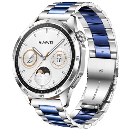 DEALELE Armband Kompatibel mit Samsung Galaxy Watch 46mm / Galaxy 3 45mm / Gear S3, 22mm Edelstahl Metall Armbänder für Huawei Watch 4/4 pro / 3/3 Pro / GT4 46mm / GT3 46mm, Silber/Blau von DEALELE