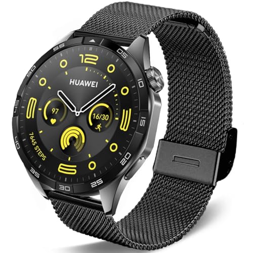 DEALELE Armband Kompatibel mit Samsung Gear S3 Frontier/Classic/Galaxy Watch 46mm / Galaxy 3 45mm, 22mm Edelstahl Metall Mesh Ersatz Armbänder für Huawei Watch 3 / GT3 46mm / GT2 46mm (Schwarz) von DEALELE