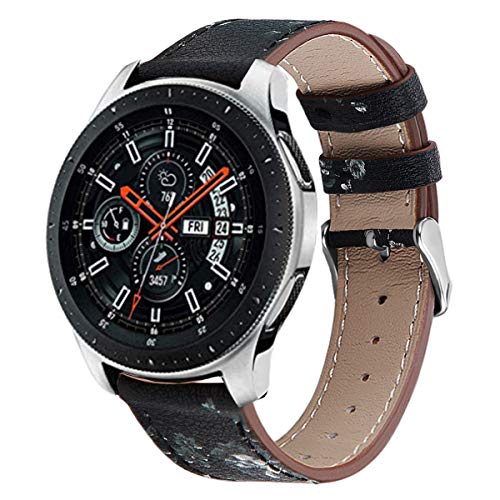 DEALELE Armband Kompatibel mit Samsung Gear S3 Frontier/Classic/Galaxy Watch 46mm / Galaxy 3 45mm / Huawei GT2 46mm / Huawei Watch 3/3 Pro, 22mm Bedrucktes Leder Muster Ersatz Bänder, Blume Weiß von DEALELE