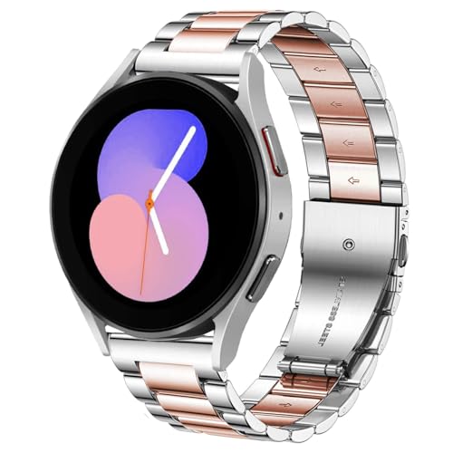 DEALELE Armband Kompatibel mit Samsung Gear Sport/Galaxy 3 41mm / Galaxy Watch 4 / Galaxy Watch 42mm / Active 2, 20mm Edelstahl Metall Ersatz Armbänder für Huawei GT3 42mm / GT2 42mm,Silber/Roségold von DEALELE