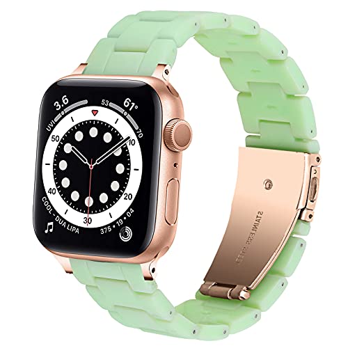 DEALELE Armband Kompatibel mit iWatch 38mm 40mm 41mm, Buntes Resin Harz Ersatz Uhrenarmband für Apple Watch Series 9/8 / 7/6 / 5/4 / 3 / SE Damen Herren, Avocado grün von DEALELE