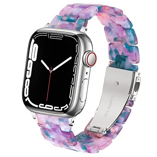 DEALELE Armband Kompatibel mit iWatch 38mm 40mm 41mm, Buntes Resin Harz Ersatz Uhrenarmband für Apple Watch Series 9/8 / 7/6 / 5/4 / 3 / SE Damen Herren, Fluoreszierendes violett von DEALELE