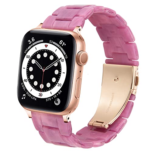 DEALELE Armband Kompatibel mit iWatch 38mm 40mm 41mm, Buntes Resin Harz Ersatz Uhrenarmband für Apple Watch Series 9/8 / 7/6 / 5/4 / 3 / SE Damen Herren, Fuchsie von DEALELE