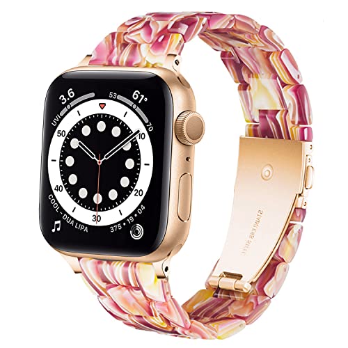 DEALELE Armband Kompatibel mit iWatch 38mm 40mm 41mm, Buntes Resin Harz Ersatz Uhrenarmband für Apple Watch Series 9/8 / 7/6 / 5/4 / 3 / SE Damen Herren, Makeup rot von DEALELE