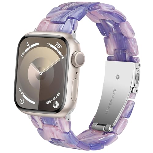 DEALELE Armband Kompatibel mit iWatch 38mm 40mm 41mm, Buntes Resin Harz Ersatz Uhrenarmband für Apple Watch Series 9/8 / 7/6 / 5/4 / 3 / SE Damen Herren, Purpur rosa von DEALELE