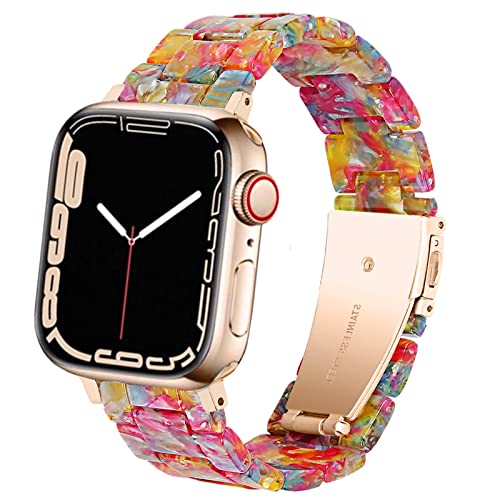 DEALELE Armband Kompatibel mit iWatch 38mm 40mm 41mm, Buntes Resin Harz Ersatz Uhrenarmband für Apple Watch Series 9/8 / 7/6 / 5/4 / 3 / SE Damen Herren, Regenbogen süßigkeit von DEALELE