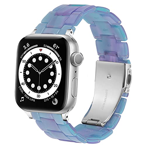 DEALELE Armband Kompatibel mit iWatch 38mm 40mm 41mm, Buntes Resin Harz Ersatz Uhrenarmband für Apple Watch Series 9/8 / 7/6 / 5/4 / 3 / SE Damen Herren, Rose blau von DEALELE