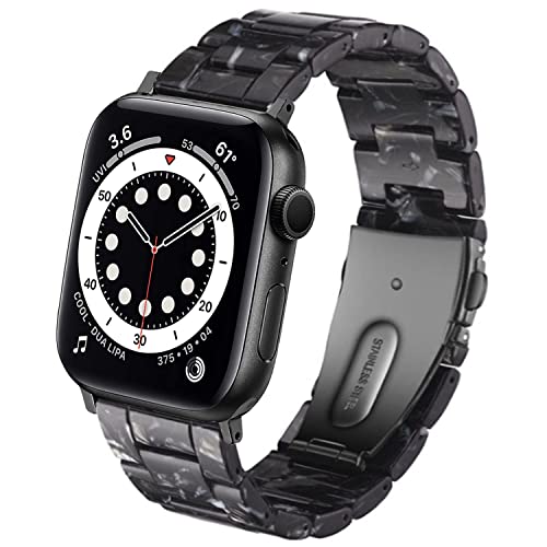 DEALELE Armband Kompatibel mit iWatch 38mm 40mm 41mm, Buntes Resin Harz Ersatz Uhrenarmband für Apple Watch Series 9/8 / 7/6 / 5/4 / 3 / SE Damen Herren, Schwarz von DEALELE