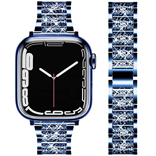 DEALELE Armband Kompatibel mit iWatch 38mm 40mm 41mm, Glitzer Strass Diamant Metall Ersatz Armbänder für Apple Watch Series 8/7 / 6/5 / 4/3 / SE/Ultra, 38mm/40mm/41mm, Blau von DEALELE