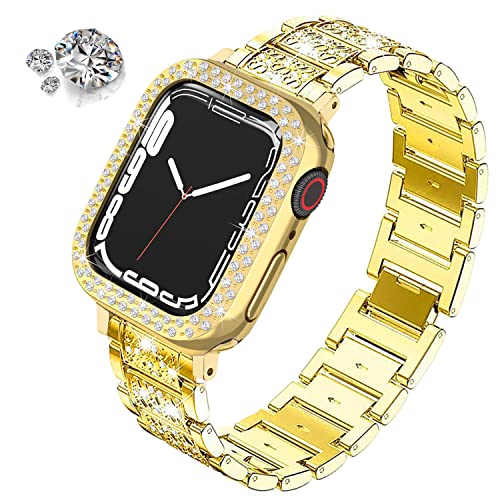 DEALELE Armband Kompatibel mit iWatch 40mm 44mm, Glitzer Strass Diamant Metall Armbänder mit Schutzhülle Ersatz für Apple Watch Series 6/5 / 4 / SE Damen Herren, 40mm, Gold von DEALELE