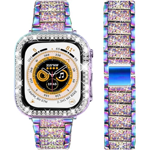 DEALELE Armband Kompatibel mit Apple Watch 41mm 45mm, Glitzer Strass Diamant Metall Armbänder mit Schutzhülle Ersatz für iWatch Series 9/8 / 7 Damen Herren, 41mm, Regenbogen DEALELE Armband Kompatibel mit Apple Watch 41mm 45mm, Glitzer Strass Diamant Metall Armbänder mit Schutzhülle Ersatz für iWatch Series 9/8 / 7 Damen Herren, 41mm, Regenbogen von DEALELE