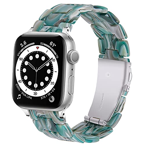 DEALELE Armband Kompatibel mit iWatch 42mm 44mm 45mm 49mm, Buntes Resin Harz Ersatz Uhrenarmband für Apple Watch Series 9/8 / 7/6 / 5/4 / 3 / SE/Ultra Damen Herren, Makeup grün von DEALELE