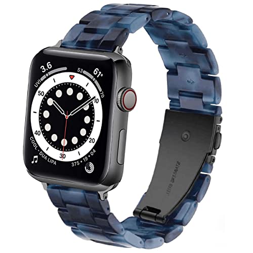 DEALELE Armband Kompatibel mit Apple Watch 49mm 46mm 45mm 44mm 42mm, Buntes Resin Harz Ersatz Uhrenarmband für iWatch Series 10/9 / 8/7 / 6/5 / 4/3 / SE/Ultra Damen Herren, Tinte blau von DEALELE