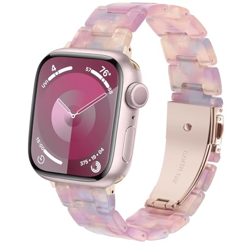 DEALELE Armband Kompatibel mit iWatch 42mm 44mm 45mm 49mm, Buntes Resin Harz Ersatz Uhrenarmband für Apple Watch Series 9/8 / 7/6 / 5/4 / 3 / SE/Ultra Damen Herren, Traum rosa von DEALELE