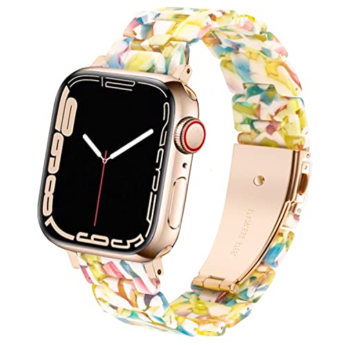 DEALELE Armband Kompatibel mit iWatch 42mm 44mm 45mm 49mm, Buntes Resin Harz Ersatz Uhrenarmband für Apple Watch Series 9/8 / 7/6 / 5/4 / 3 / SE/Ultra Damen Herren, von DEALELE