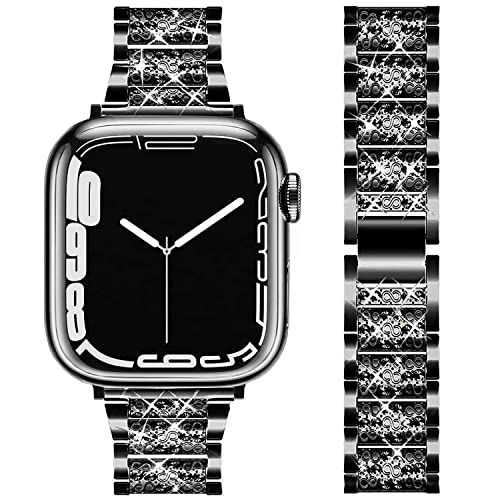 DEALELE Armband Kompatibel mit iWatch 42mm 44mm 45mm 49mm, Glitzer Strass Diamant Metall Ersatz Armbänder für Apple Watch Series 8/7 / 6/5 / 4/3 / SE/Ultra, 42mm/44mm/45mm, Schwarz von DEALELE