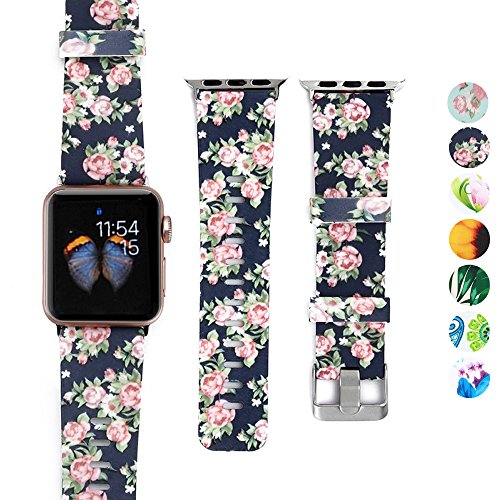 DEALELE Bänder Kompatibel für iWatch 38mm 42mm 40mm 44mm, Gedrucktes Muster Silikon Ersatz Armband für iWatch Apple Watch Series 5/4 / 3 Damen Herren, Rose/Marine, 42/44mm von DEALELE