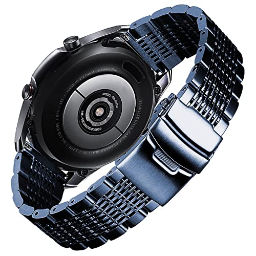 DEALELE Kompatibel mit Samsung Galaxy Watch 6/6 Classic / 5/5 Pro/Galaxy 4/4 Classic/Galaxy 3 41mm, 20mm 13-Reihen Edelstahl Metall Ersatz Armband für Huawei GT3 42mm / GT2 42mm, Blau von DEALELE
