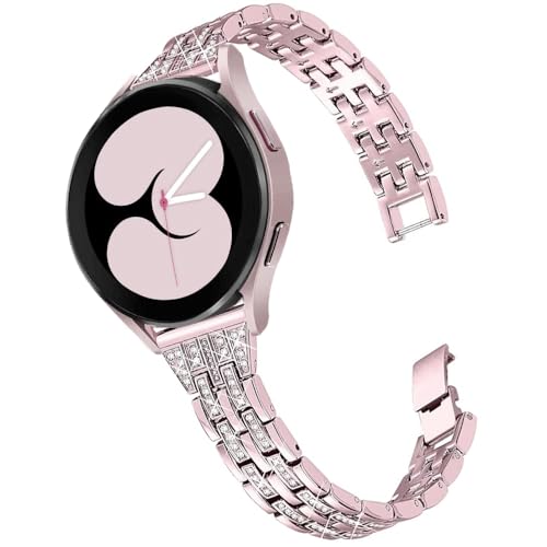 DEALELE Kompatibel mit Samsung Galaxy Watch 6/6 Classic / 5/5 Pro/Galaxy Watch 4/4 Classic / 3 41mm / Active 2, 20mm Diamant Metall Ersatz Armband für Huawei GT2 42mm / GT3 42mm, Rose pink von DEALELE