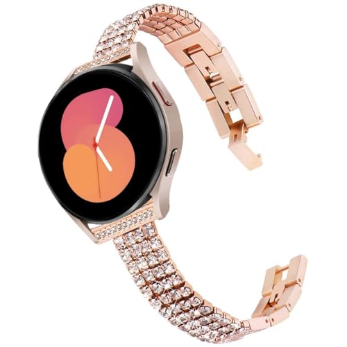 DEALELE Kompatibel mit Samsung Galaxy Watch 6/6 Classic / 5/5 Pro / 4/4 Classic / 3 41mm / Active 2, 20mm Bling Diamant Edelstahl Metall Ersatz Armband für Huawei GT2 42mm / GT3 42mm, Roségold von DEALELE