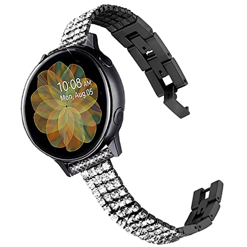 DEALELE Kompatibel mit Samsung Galaxy Watch 6/6 Classic / 5/5 Pro / 4/4 Classic / 3 41mm / Active 2, 20mm Bling Diamant Edelstahl Metall Ersatz Armband für Huawei GT2 42mm / GT3 42mm, Schwarz von DEALELE