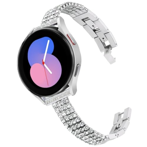 DEALELE Kompatibel mit Samsung Galaxy Watch 6/6 Classic / 5/5 Pro / 4/4 Classic / 3 41mm / Active 2, 20mm Bling Diamant Edelstahl Metall Ersatz Armband für Huawei GT2 42mm / GT3 42mm, Silber von DEALELE