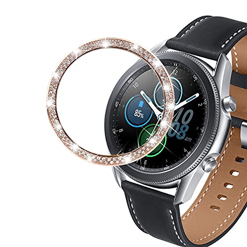 DEALELE Uhrengehäuse Kompatibel mit Samsung Galaxy Watch 3 45mm, Glitzer Strass Diamant Edelstahl Metall Bezel Ring Ersatz Schutzhülle, Roségold von DEALELE