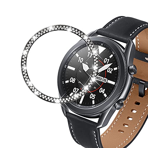 DEALELE Uhrengehäuse Kompatibel mit Samsung Galaxy Watch 3 45mm, Glitzer Strass Diamant Edelstahl Metall Bezel Ring Ersatz Schutzhülle, Schwarz von DEALELE