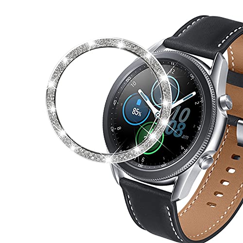 DEALELE Uhrengehäuse Kompatibel mit Samsung Galaxy Watch 3 45mm, Glitzer Strass Diamant Edelstahl Metall Bezel Ring Ersatz Schutzhülle, Silber von DEALELE
