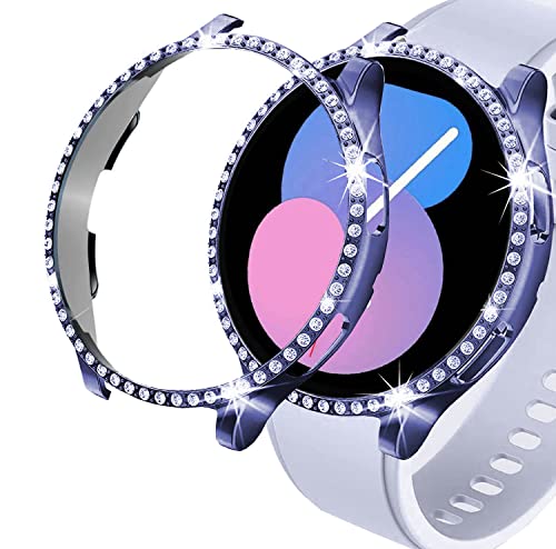 DEALELE Uhrengehäuse Kompatibel mit Samsung Galaxy Watch 5 40mm / 44mm, Glitzer Strass Diamant Schutzhülle Uhrenabdeckung Ersatz Gehäuse für Galaxy Watch 4 40mm / 44mm, 2 Pack, Blau + Transparent von DEALELE