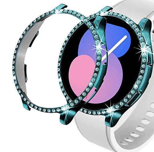 DEALELE Uhrengehäuse Kompatibel mit Samsung Galaxy Watch 5 40mm / 44mm, Glitzer Strass Diamant Schutzhülle Uhrenabdeckung Ersatz Gehäuse für Galaxy Watch 4 40mm / 44mm, 2 Pack, Grün + Transparent von DEALELE