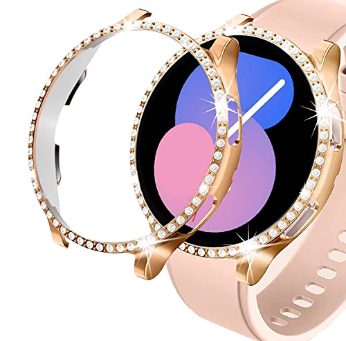 DEALELE Uhrengehäuse Kompatibel mit Samsung Galaxy Watch 5 40mm / 44mm, Glitzer Strass Diamant Schutzhülle Uhrenabdeckung Ersatz Gehäuse für Galaxy Watch 4 40mm / 44mm, 2 Pack, Roségold +Transparent von DEALELE