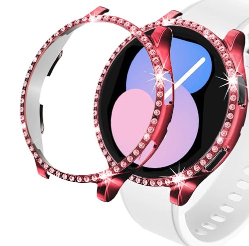 DEALELE Uhrengehäuse Kompatibel mit Samsung Galaxy Watch 5 40mm / 44mm, Glitzer Strass Diamant Schutzhülle Uhrenabdeckung Ersatz Gehäuse für Galaxy Watch 4 40mm / 44mm (40mm, Rot + Transparent) von DEALELE