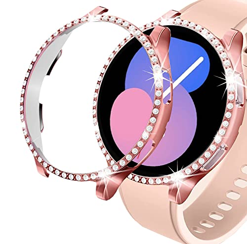 DEALELE Uhrengehäuse Kompatibel mit Samsung Galaxy Watch 5 Pro 45mm, Glitzer Strass Diamant Schutzhülle Uhrenabdeckung Ersatz Gehäuse für Frauen Männer, 2 Pack, Rosa + Transparent von DEALELE