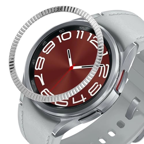 DEALELE Uhrengehäuse Kompatibel mit Samsung Galaxy Watch 6 Classic 43mm / 47mm, Welle-Textur Edelstahl Metall Bezel Ring Cover Ersatz Uhrengesicht für Damen Herren, Silber von DEALELE