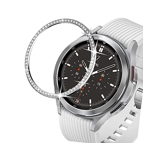 DEALELE Uhrengehäuse Kompatibel mit Samsung Gear Sport/Galaxy Watch 42mm / Galaxy Watch 4 Classic 42mm, Glitzer Strass Diamant Edelstahl Metall Bezel Ring Ersatz Schutzhülle, Silber von DEALELE