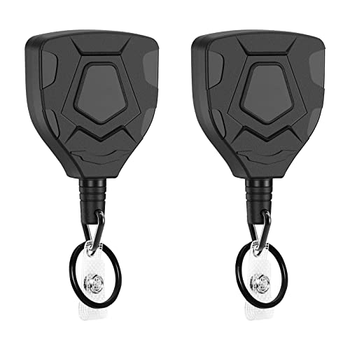 2er-Pack Strapazierfähiger Einziehbarer Schlüsselanhänger mit Gürtelclip, Ausweisrolle, Ausweishalter mit 80 cm Stahlkordel und Schlüsselring, 226.8 g Zugfestigkeit, Schwarz von DEARBAG