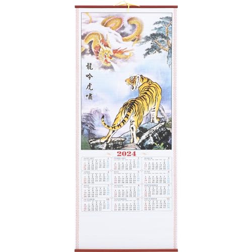 DEARMAMY Monatskalender 2024 Wandkalender Scroll-Wandkalender Chinesischer Neujahrskalender Wandkalender 2024 Chinesischer Wandkalender Für Das Jahr Des Drachen Monatlicher Mondkalender von DEARMAMY