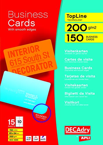 DECAdry TopLine OCC3343 Visitenkarten, gebogen, Weiß, 150 Stück von DECAdry