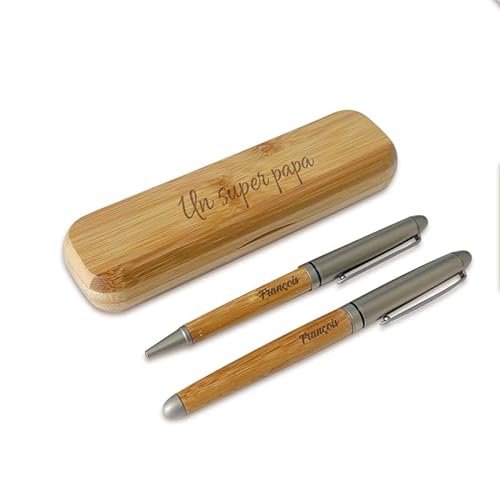 DECOHO Box mit 2 anpassbaren Stiften für personalisierte Geburtstags-, Weihnachts-, Ruhestands-, Freundschaftsgeschenke (Bambus) von DECOHO
