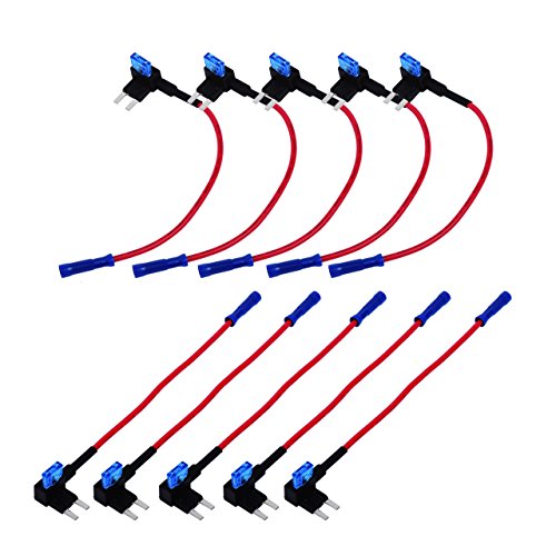 DEDC 10Pcs Flachsicherung Autosicherung Mini Sicherungshalter Flachsicherungsadapter Stecksicherung KFZ Universal 16 Gauge Auto-Schaltung Sicherungshalter mit Sicherungsdraht 15AMP (10Pcs) von DEDC