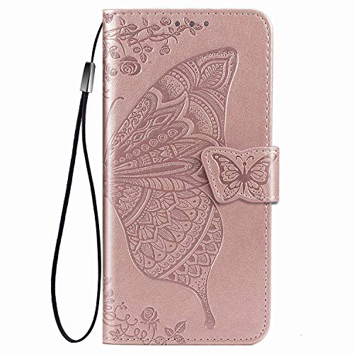 DEDUX Brieftasche Hülle für Realme 14 Pro Plus 5G, Geprägt Schöne Schmetterlinge Rose Blume Lederbezug, Premium Leder Flip Schutzhülle mit Standfunktion Kartenfächer, Rose Gold DEDUX Brieftasche Hülle für Realme 14 Pro Plus 5G, Geprägt Schöne Schmetterlinge Rose Blume Lederbezug, Premium Leder Flip Schutzhülle mit Standfunktion Kartenfächer, Rose Gold von DEDUX