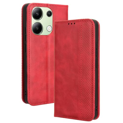 DEDUX Flip Hülle für Xiaomi Redmi Note 13 4G, Retro Leder Brieftasche Abdeckung Magnetverschluss Folio Ständer Kartensteckplätze Handyhülle. Rot von DEDUX