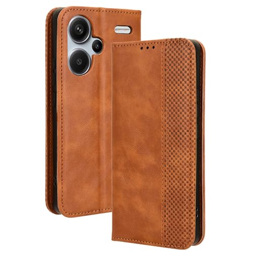 DEDUX Flip Hülle für Xiaomi Redmi Note 13 Pro Plus 5G / Redmi Note 13 Pro+ 5G, Retro Leder Brieftasche Abdeckung Magnetverschluss Folio Ständer Kartensteckplätze Handyhülle. Braun von DEDUX