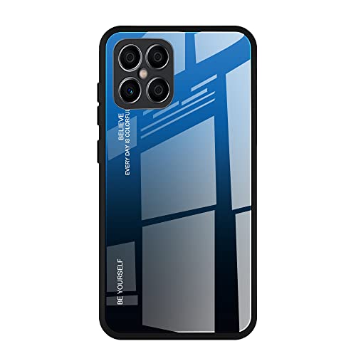 DEDUX Hülle für Honor X8 Handyhülle, Hülle Farbverlauf Glas und TPU Schutzhülle Case Cover für Honor X8 (Blau/Schwarz) von DEDUX
