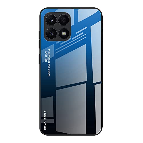 DEDUX Hülle für Honor X8a Handyhülle, Hülle Farbverlauf Glas und TPU Schutzhülle Case Cover für Honor X8a (Blau/Schwarz) von DEDUX