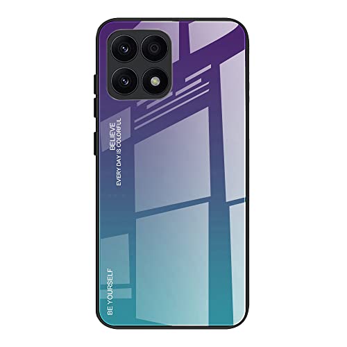 DEDUX Hülle für Honor X8a Handyhülle, Hülle Farbverlauf Glas und TPU Schutzhülle Case Cover für Honor X8a (Violett/Grün) von DEDUX