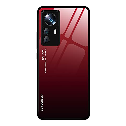 DEDUX Hülle für Xiaomi Mi 12T Pro 5G Handyhülle, Hülle Farbverlauf Glas und TPU Schutzhülle Case Cover für Xiaomi Mi 12T Pro 5G (Rot/Schwarz) von DEDUX