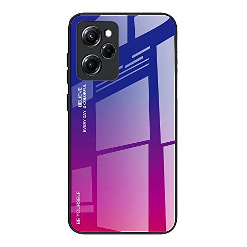 DEDUX Hülle für Xiaomi Poco X5 Pro 5G Handyhülle, Hülle Farbverlauf Glas und TPU Schutzhülle Case Cover für Xiaomi Poco X5 Pro 5G (Blau/Rot) von DEDUX